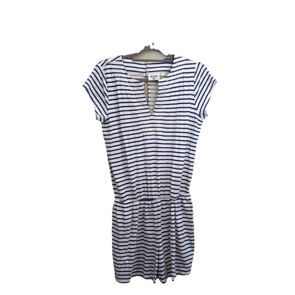 Hiho Tortola BVI Striped Nautical Payton Romper Blue White V Neck Size Small